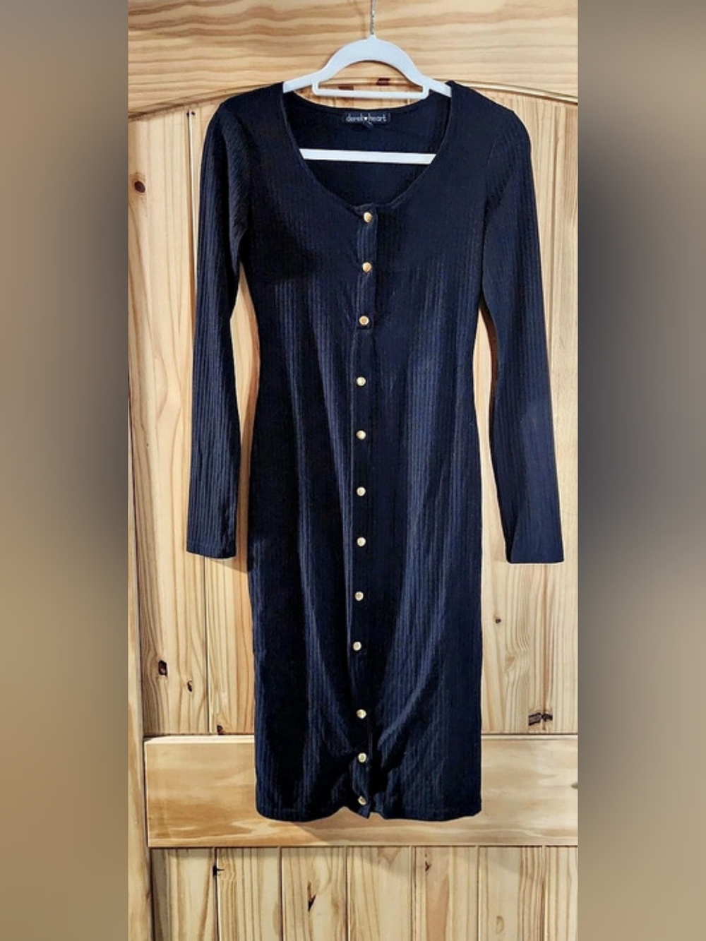 Derek Heart Ribbed Button Front Midi Dress in Black Small Like New